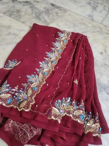 Maroon aari tari work saree
