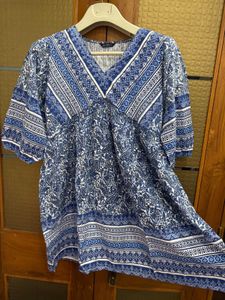 Blue white flowy a line dress