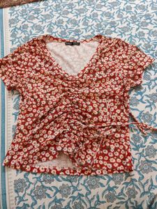 Floral Ruched V-Neck Top