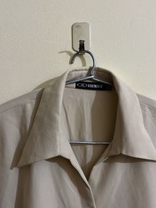 Classic Beige Short-Sleeve Button-Up Top
