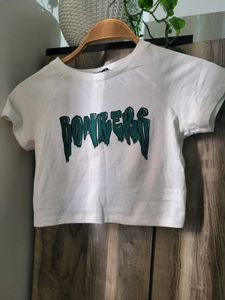 White "Bombers" Graphic Crop Top