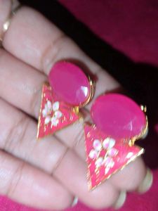 Vibrant Pink Enamel Triangle Earrings