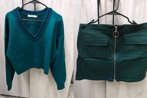 Emerald Green V-Neck Sweater & Cargo Ski
