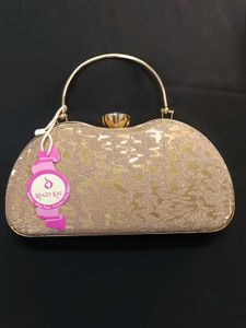 Elegant Golden Party Clutch with Crystal Lock