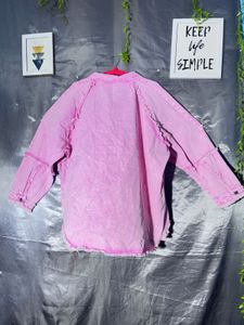 Frayed Hem Pink Denim Shirt