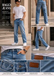 GUESS Premium Mens Baggy Fit Denim Jea