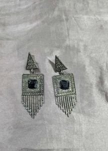 Geometric Black Stone Dangle oxidised Earrings