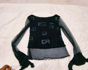 Sheer Mesh Black Long Sleeve Top