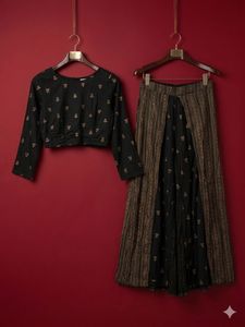 Olive Green Ethnic crop top with palazzo