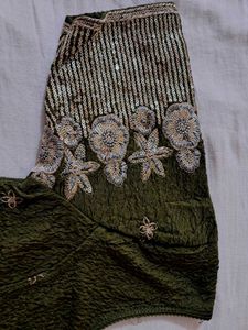 Designer Olive Green Saree