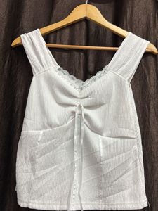 White Lace Trim Cinched Top