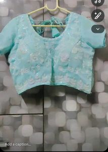 Sky Blue Embroidered Saree with stitched blouse