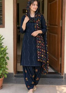 Elegant Embroidered Suit with Multicolor Dupatta