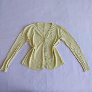 Yellow Ribbed Button-Up Cardigan🐥