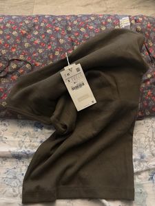 zara one shoulder Olive Green Basic T-Shirt