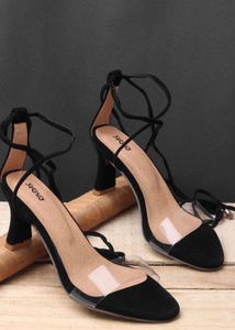 RINDAS Black Heels with Clear Straps
