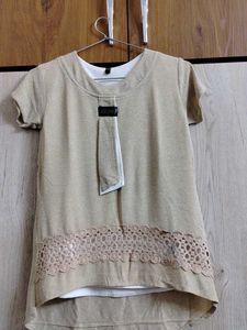 Sparkly Beige Tunic with Lace Detail