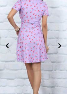 Cute Cherry Print Purple Dress Free delivery