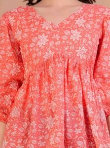 Stylish Coral Floral Print Kurta