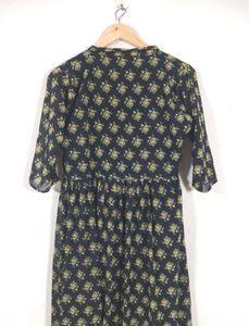 Navy Floral Print Midi Dress
