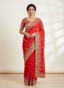 Red & Gold Embellished Fabric