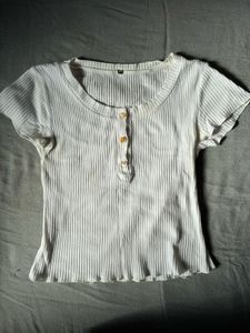 Ribbed White Short Sleeve Top