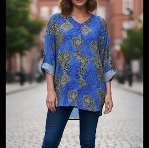 Blue Printed Kurta with Button Detail