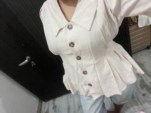 Stylish Linen Blend Button-Up Top