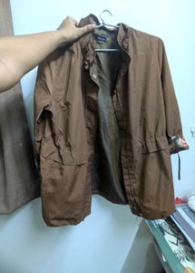 Brown Utility Jacket with Floral Accents