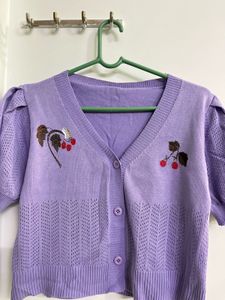 Cute Korean Lavender Cropped Cardigan