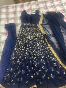 Elegant Navy Blue Floral Anarkali Gown