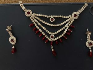 Elegant Red Stone Necklace & Earrings Set