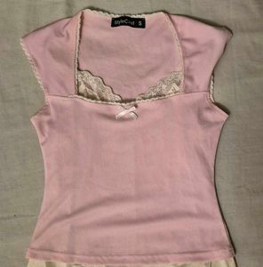 cute coquette pink lace Trim tank top