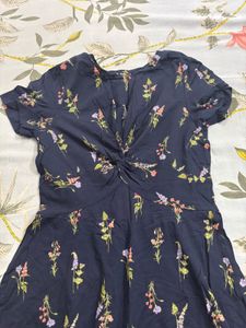 Navy Floral Twist Front Midi Dress