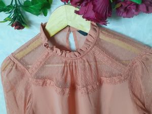 Zink Peach Frill Sleeve Top