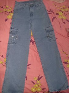 Women's Light Blue High-Waist Cargo Jeans with Sid