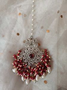 Exquisite Maang Tikka with Red Beads