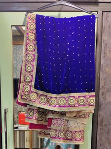 Adaa Designer Velvet &amp; Net Pearl Embellished Saree