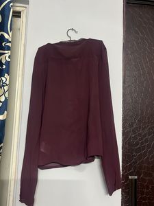 Burgundy Sheer Button-Down Top