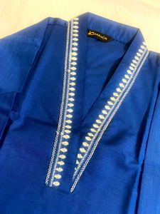 Elegant Blue Kurta Set with White Embroidery