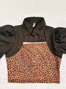 Leopard Print Crop Top with Black Bolero