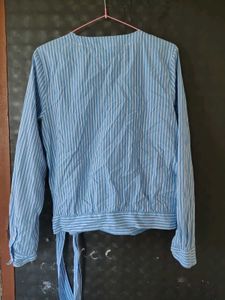 Blue Striped Wrap Top