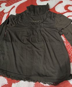 Turtleneck Long Sleeve top with Lace Trim