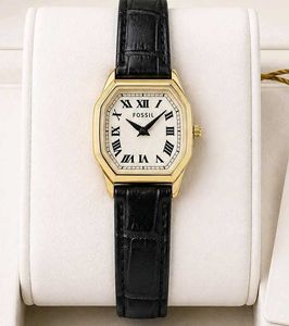 Fossil Gold Tone Watch with Black Leather Strap