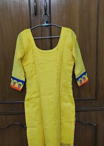 Yellow Embroidered Chanderi silk Suit w/ Pajami
