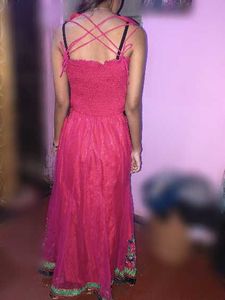 Vibrant Pink Embroidered lehenga blouse odhani set