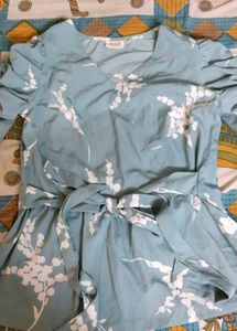 Blue Floral Tie-Waist Top