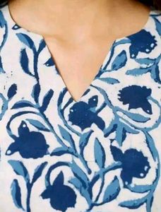 Blue floral print kurta for women