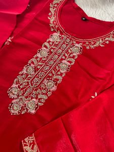 Stunning Red Embroidered Kurta Set