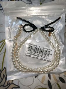 Pearl Necklace with Black Bow